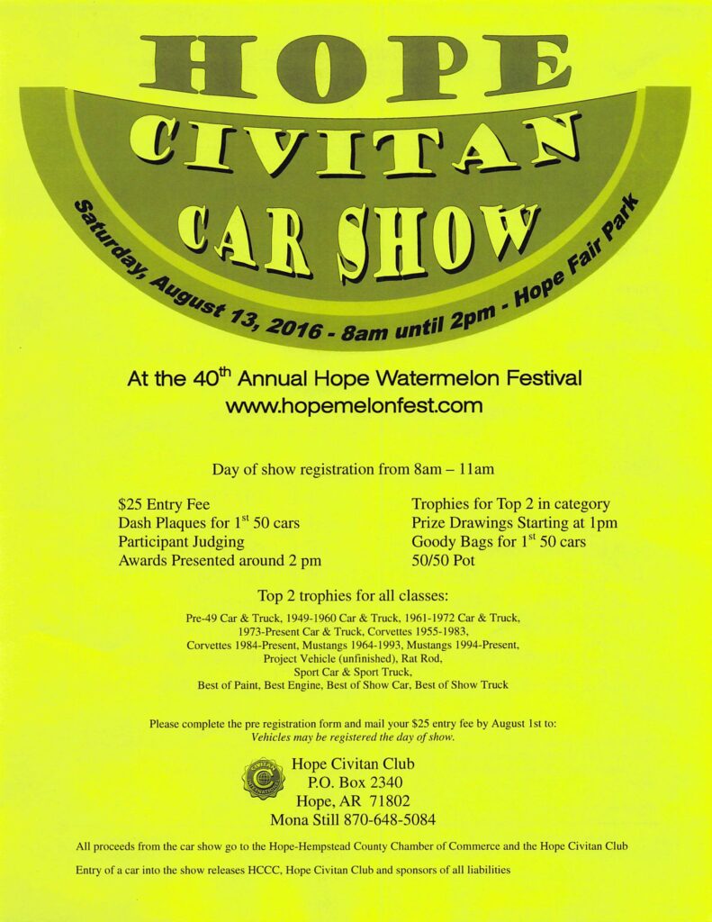 Watermelon Festival Car Show Flyer and Entry Form